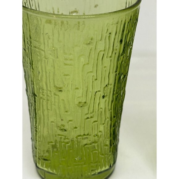 VTG Anchor Hocking Avocado Green Textured Glass Tumblers Set 2 Mid-Century 3"x5" - Picture 2 of 7